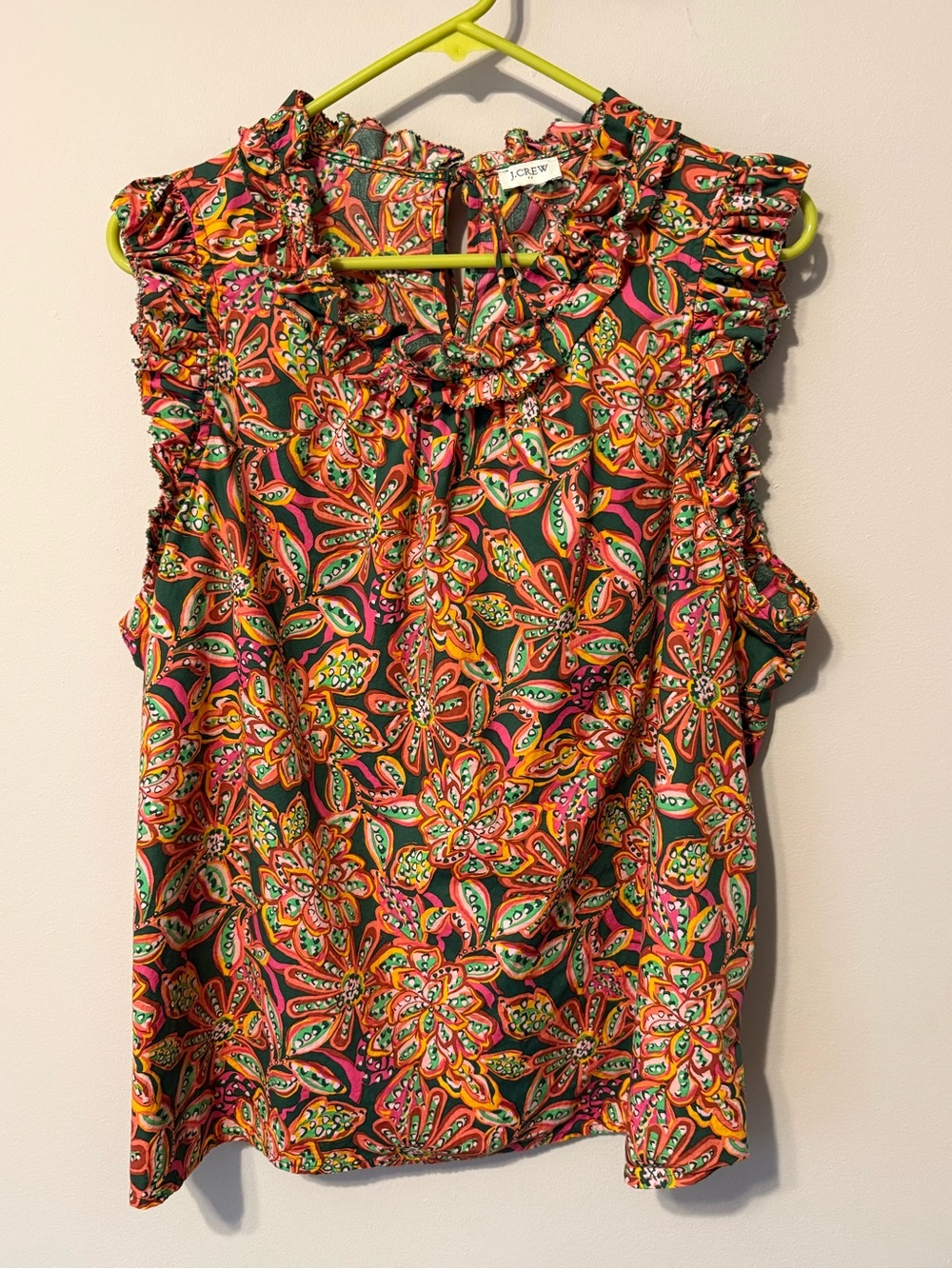 J. Crew Ruffled Sleeveless Tank Top - Orange, Green & Pink Paisley